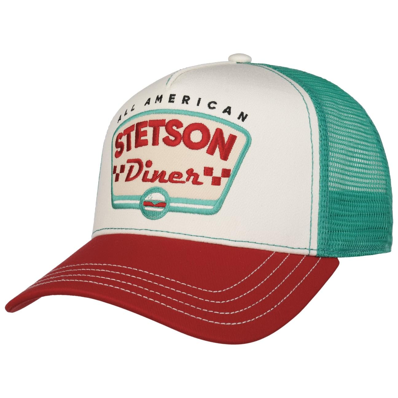 Stetson All American Diner Trucker Cap Snapback Unisex Summer Winter White-red