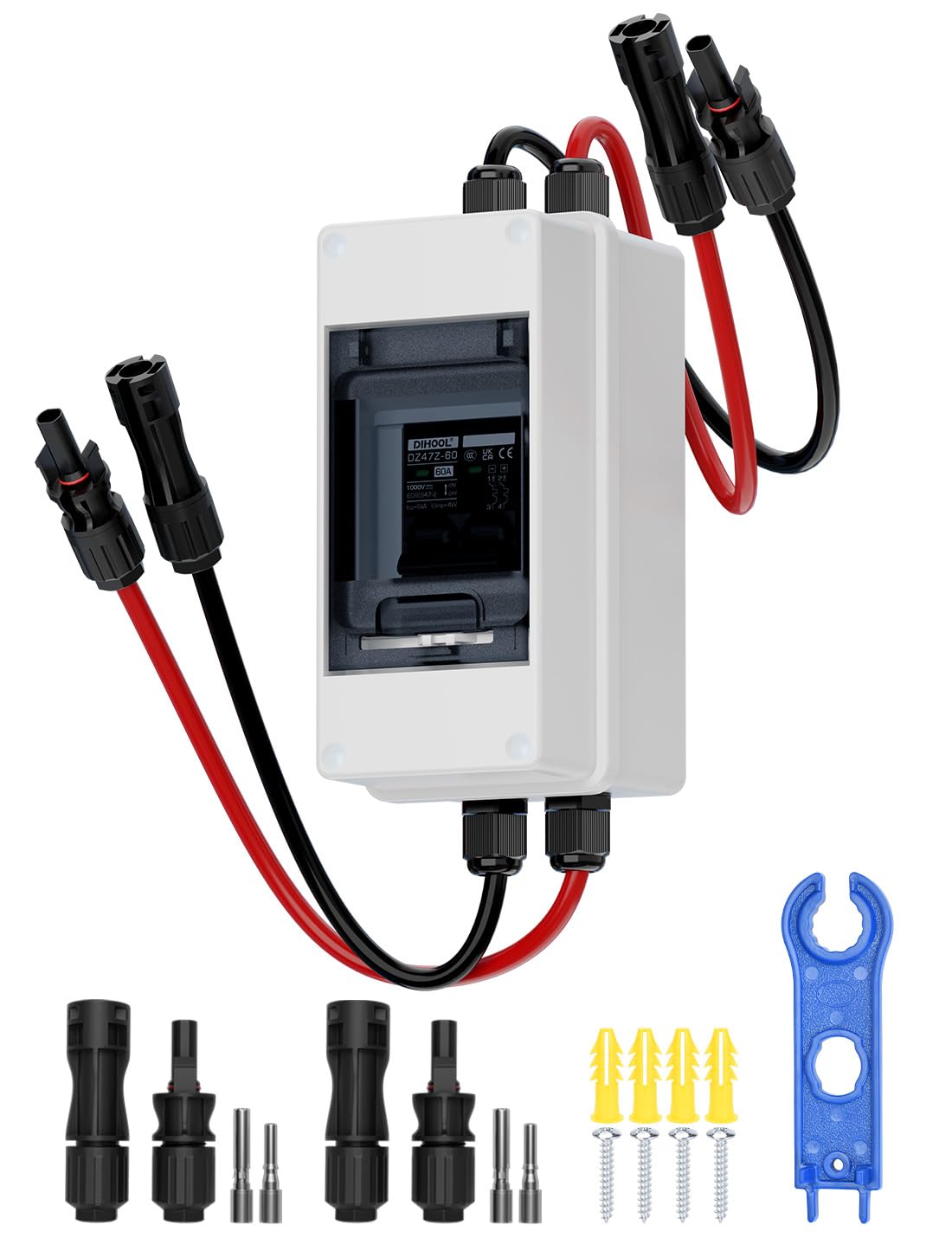 DIHOOL Interruttore automatico fusibile CC 60A IP65 DC 1000V per sistema solare fotovoltaico