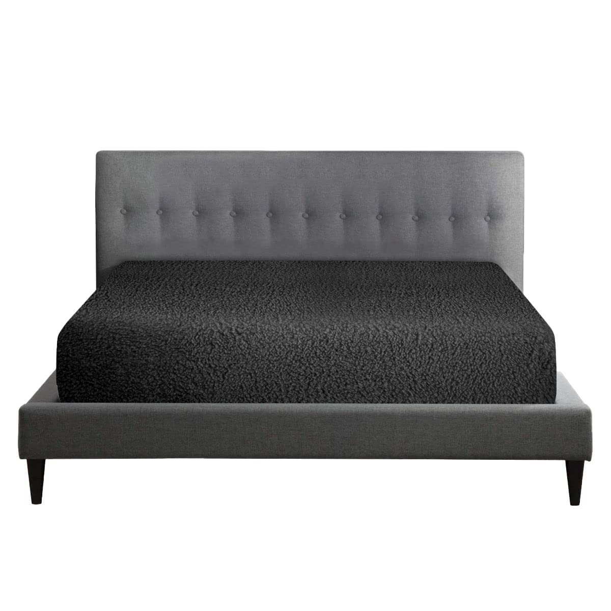Teddy Fleece Fitted Bed Sheet Plain Thermal Warm Soft Luxury Bedding, Kingsize Bed Sheet, Charcoal โ image 1