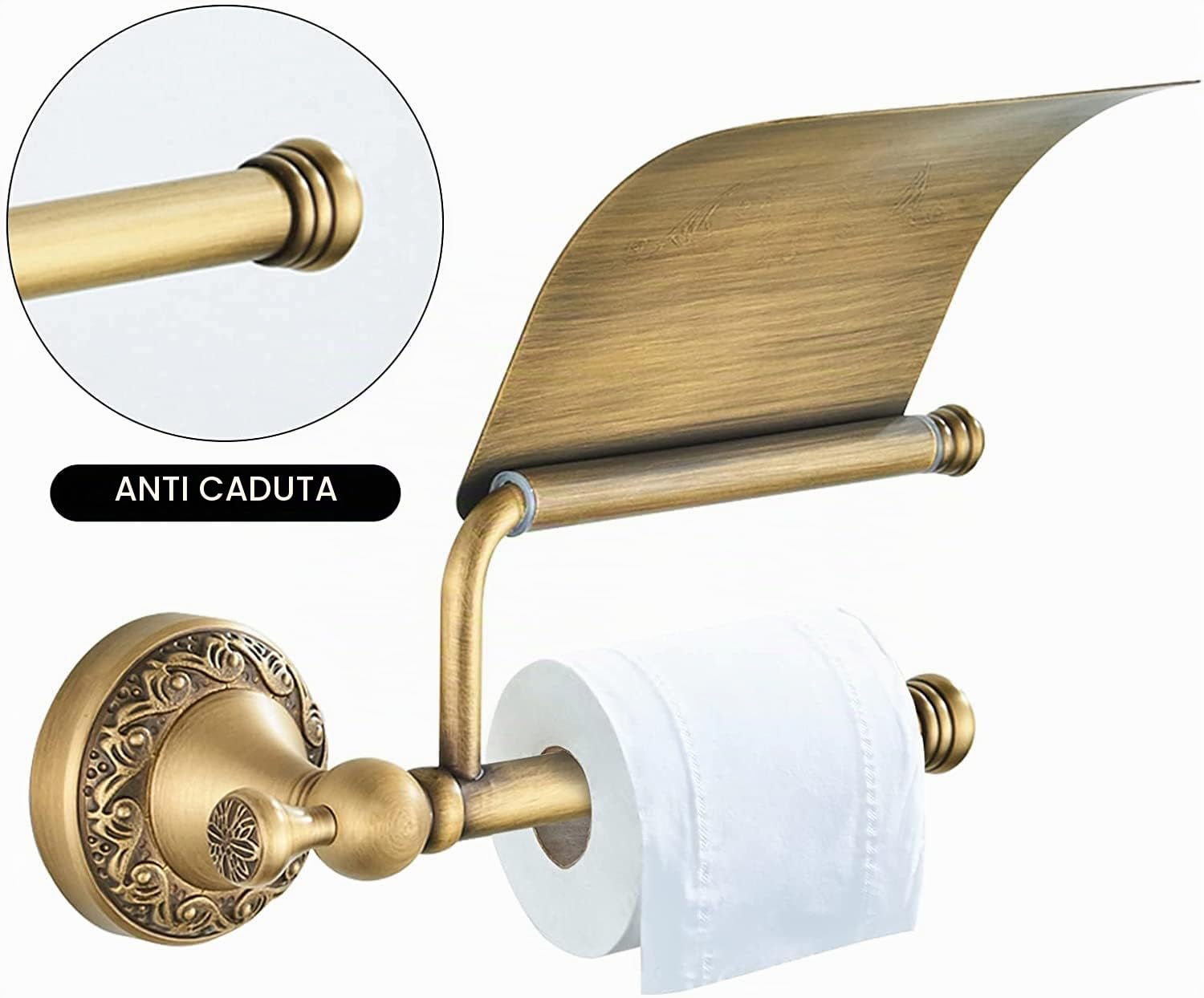 porta asciugamano, color bronzo, costruito in ottone di qualità, in stile antico con la fantasia delle onde sulla base. Porta strofinacci ideale per bagno e cucina porte papier toilette