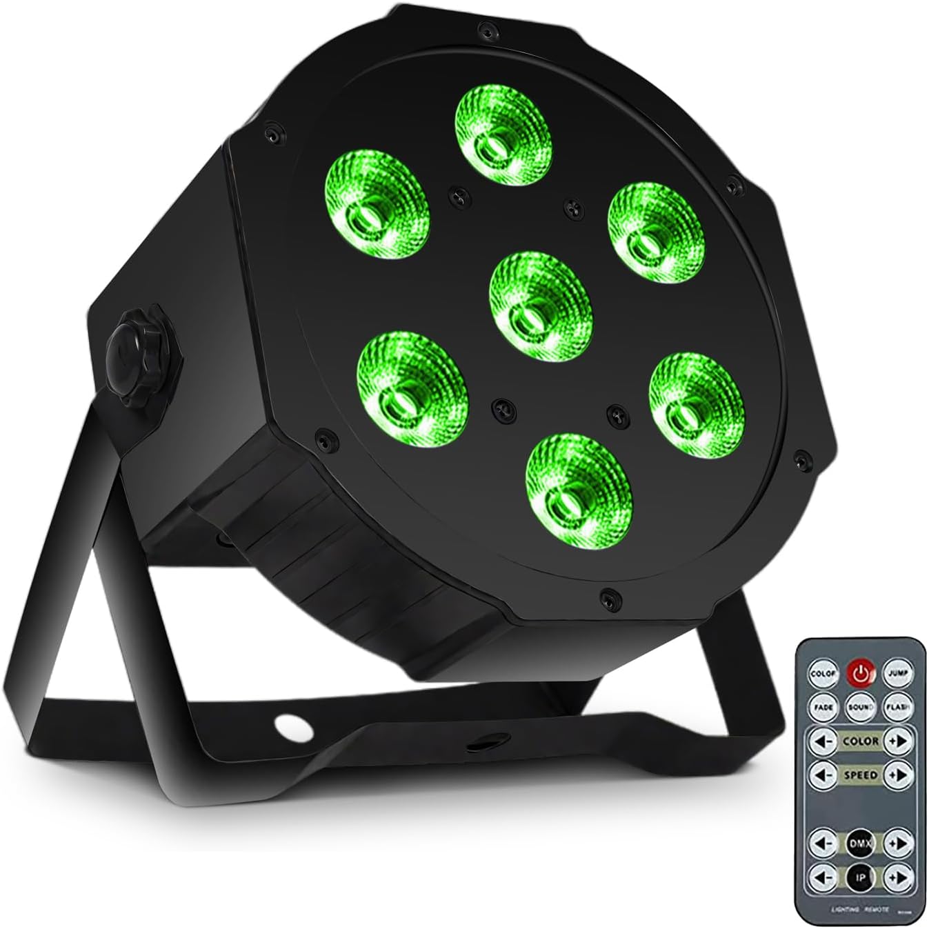 SHEHDS Par Can Lights LED 7x18W RGBWAP 6in1 Wash Stage Lights Remote and DMX512 Control Uplights Sound Activated Auto Run Flat for Christmas Wedding Party Disco - 1 Pack