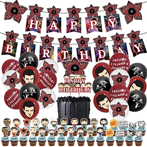 Birthday Decorations for Stranger TV , 53Pcs Stranger Party Supplies Included Cake Topper/Cupcake Topper/Balloons/Happy Birthday Banner, TV Show Party Decoration for Kids Boys Girls