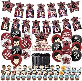 Birthday Decorations for Stranger TV , 53Pcs Stranger Party Supplies Included Cake Topper/Cupcake Topper/Balloons/Happy Birthday Banner, TV Show Party Decoration for Kids Boys Girls