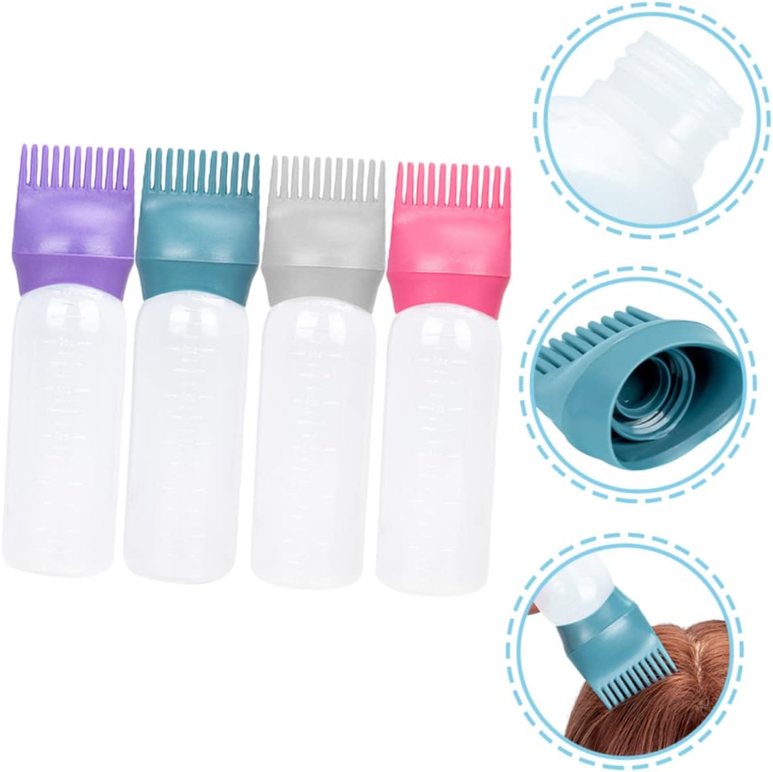 120ml Hair Dye Applicator Bottles 4pcs Hair Dry Cleaning Squeeze Bottles with Comb for Root Touch-Up and Coloring for Salon and Home Use