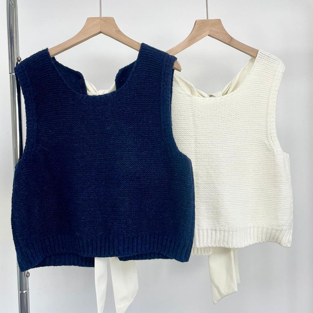 Sweter kamizelka top dla kobiet na co dzień krótki dzianinowy kardigan kamizelka muszka tył sweter tank topy bez rękawów moda dzianina