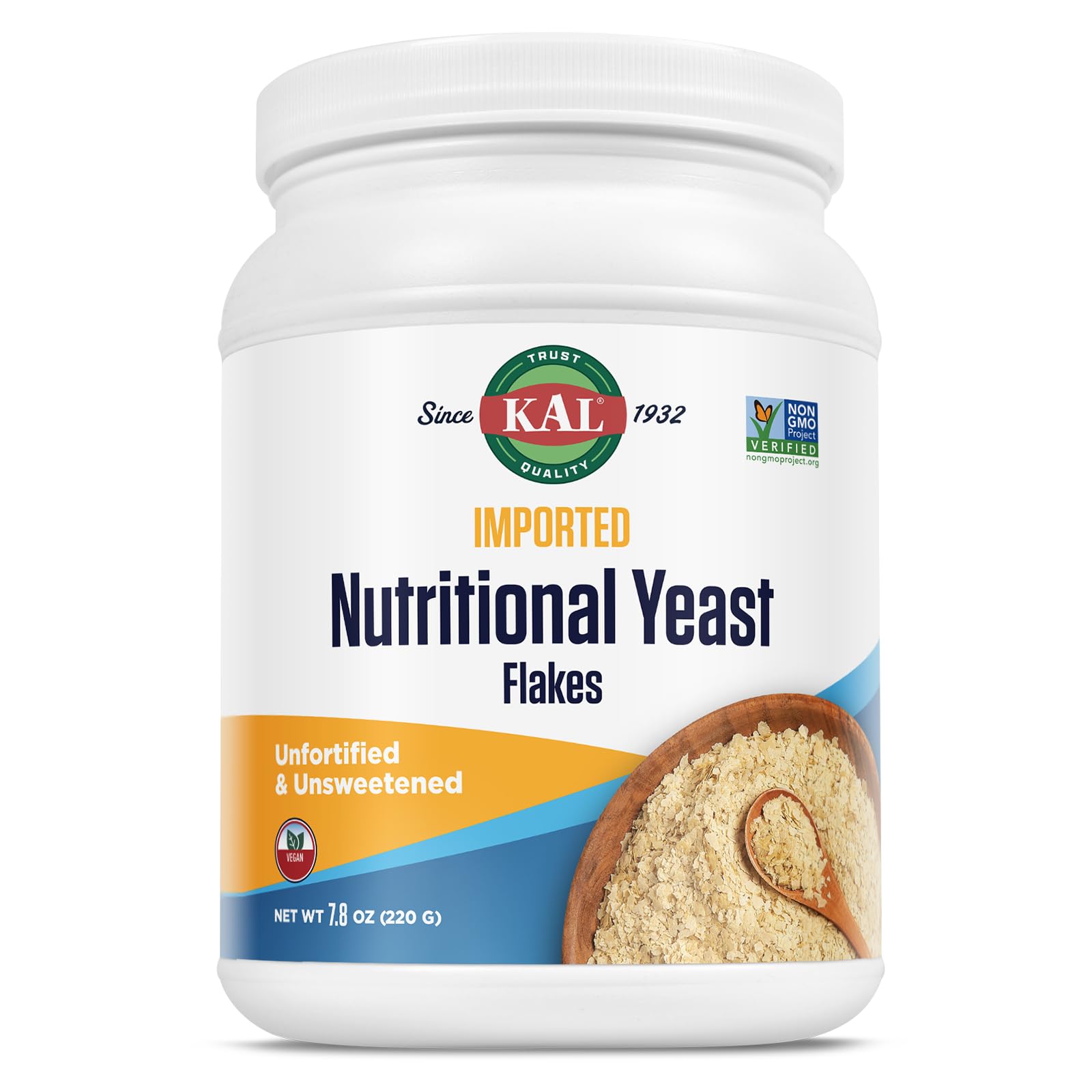 KAL Imported Nutritional Yeast Flakes, Unfortified &amp; Unsweetened Fine Flakes, 100% Natural Source of Amino Acids &amp; B Vitamins, Great Nutty Flavor, Non-GMO &amp; Vegan, Approximately 22 Servings, 7.8oz