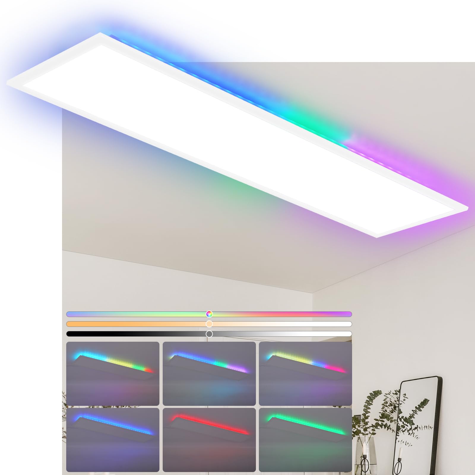 CBJKTX LED Panel RGB Dimmbar - Deckenpanel Dimmbar Lang Tageslichtlampe GRB Backlight Farbwechsel Bürolampe Flach Büro Deckenlampe für Werkstatt Flur Küche Wohnzimmer