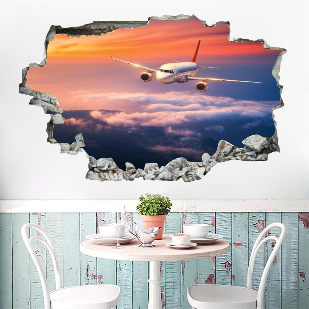 Adhesivo de pared 3D decoración de habitación dormitorio calcomanía avión extraíble niños niñas pared tatuaje nube decoración pegatina para decoración del hogar