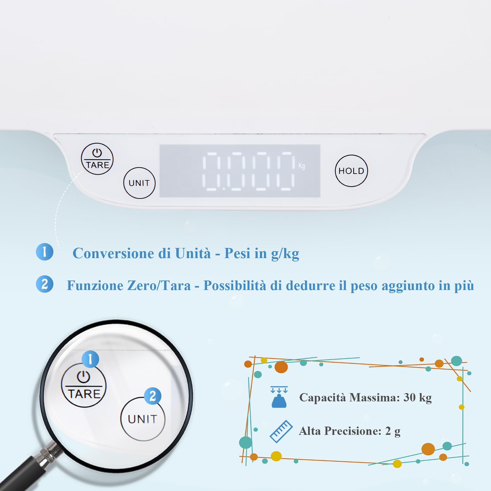 GYMAX Bilancia Digitale per Neonati, Bilancia Intelligente con Funzioni Hold & Tare, Display a LED, Bilancia Multifunzione per Animali Domestici, Peso Massimo 30 kg (con Bluetooth)