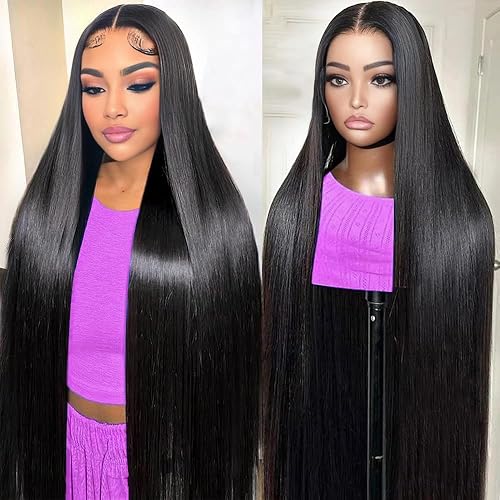 Straight Wigs Human Hair 30 Inch Straight Lace Front Wigs 220 density Black Wig Human Hair Pre Plucked with Baby Hair 13x4 Frontal Human Hair Wigs for Black Women Natural Black