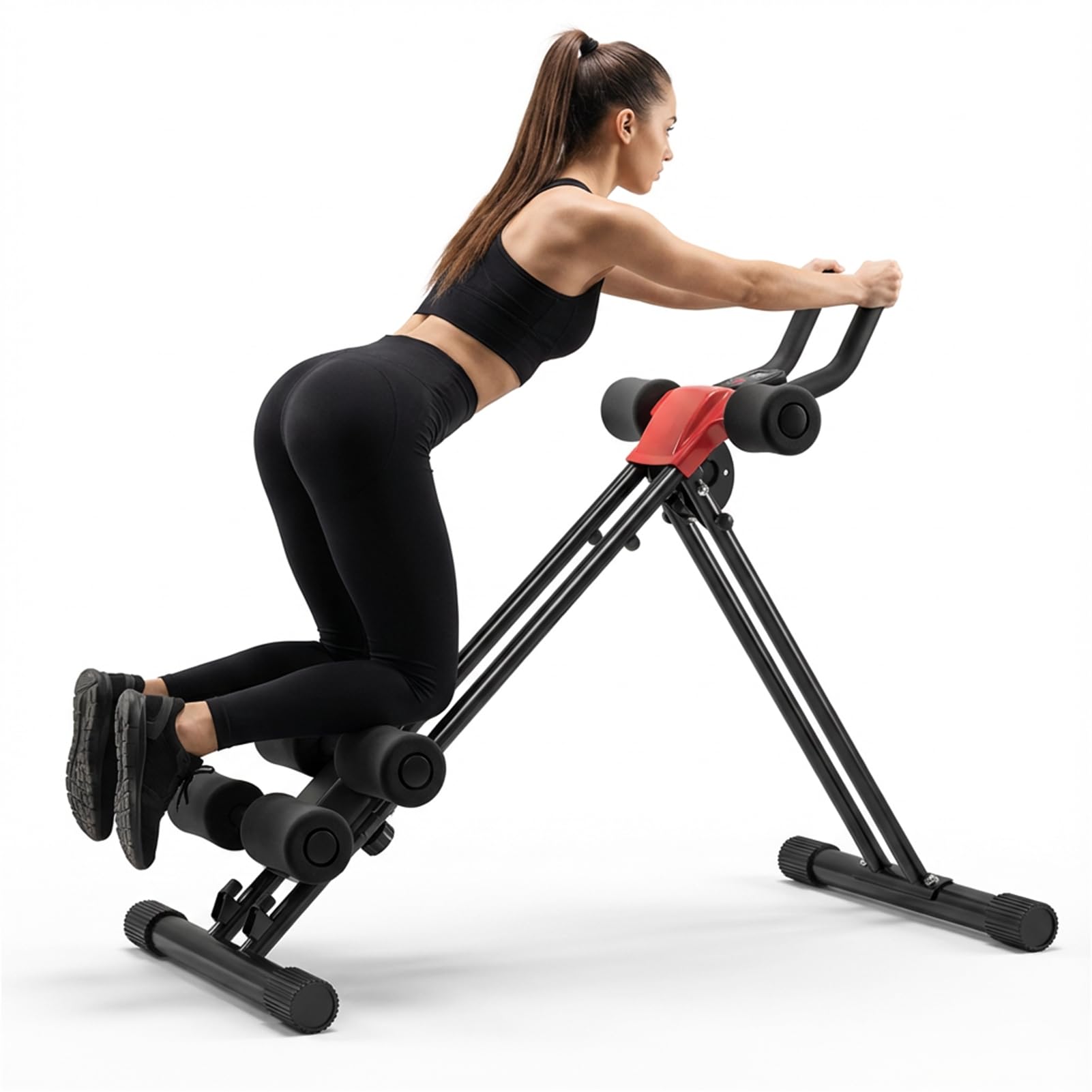Abdominal Roller, Adjustable Ab Machine, Ab Workout Equipment, Full Body Workout for Home Gym, Strength Training Equipment, Foldable Core Waist Trainer for Beginner (Black)