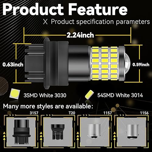 Miniatura 2 de 3157 Bombillas LED para automóvil con proyector para luces traseras, luces direccionales, paquete de 2 bombillas LED 3157 para luces direccionales