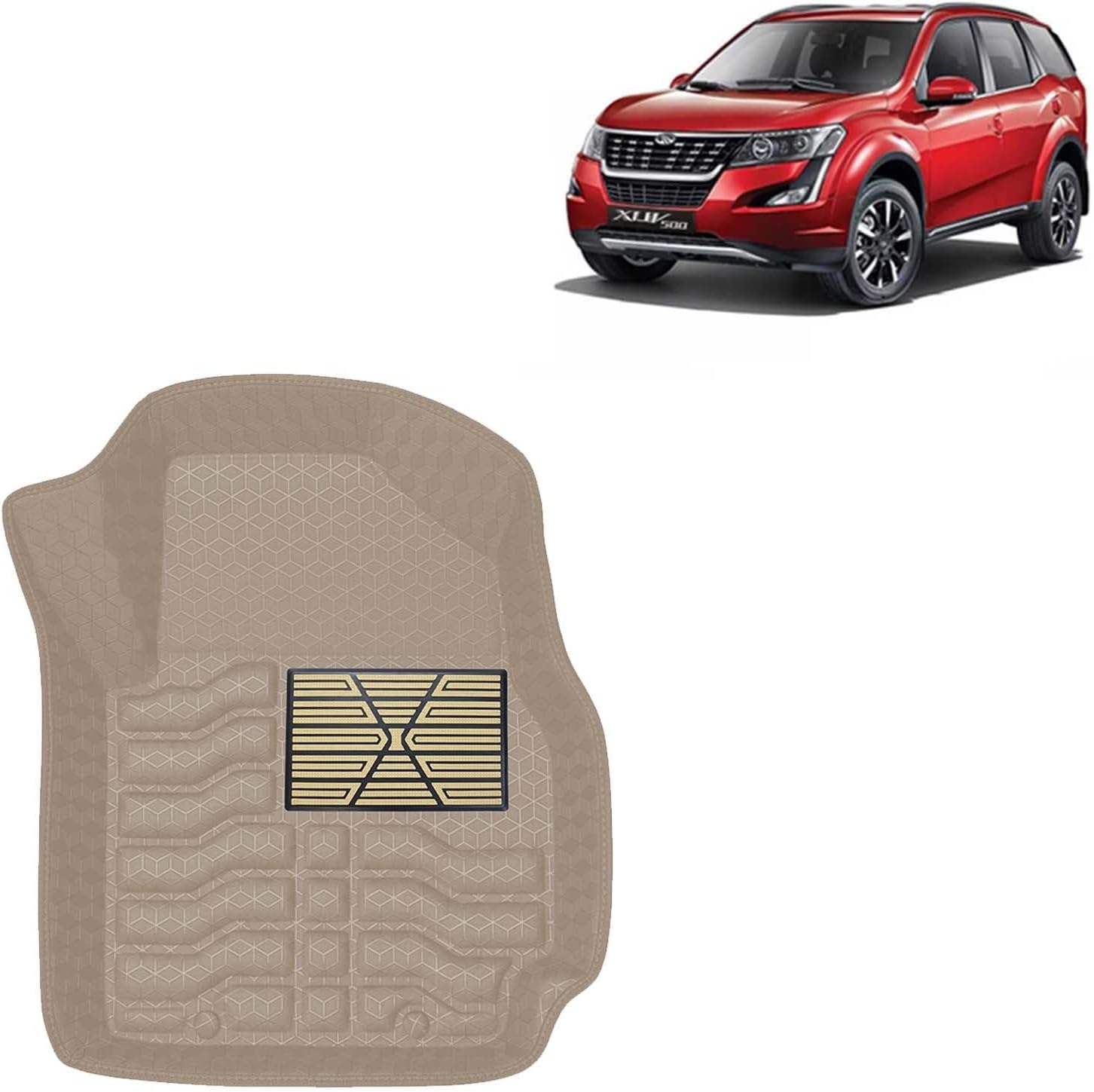 Kingsway Accessories Premium 4.5D Car Floor Mats Only Compatible with Mahindra XUV 500 (Year 2018 to 2021) All Model, Set 4 Pcs, 100% Waterproof Tray Shape PVC Foot Mats | Beige | 1 Year Warranty