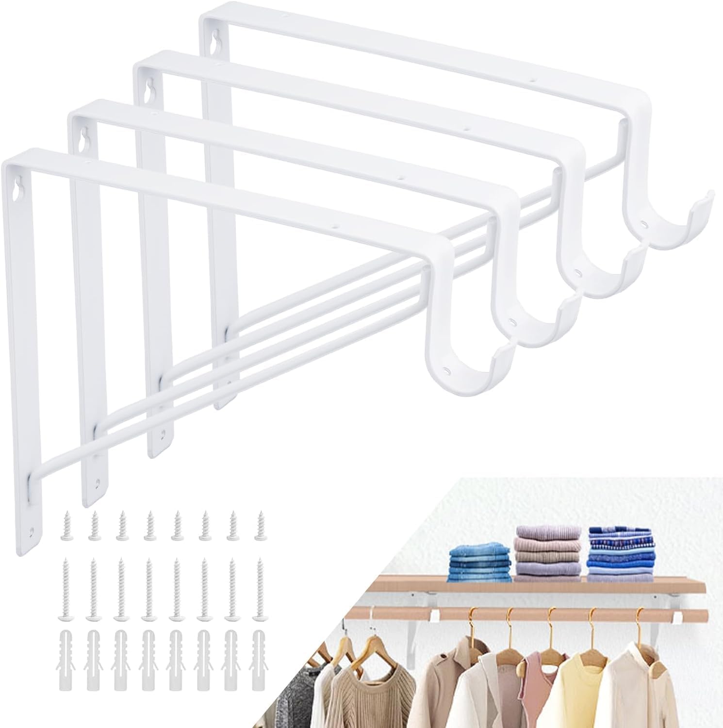 ASelected 4 szt., uchwyty półki ściennej, 275 MM× 275 mm, wytrzymały, biały uchwyt przemysłowy z ustą, mocowanie półki ściennej, przemysłowy wspornik pływający z żelaza - maksymalne obciążenie 68 kg