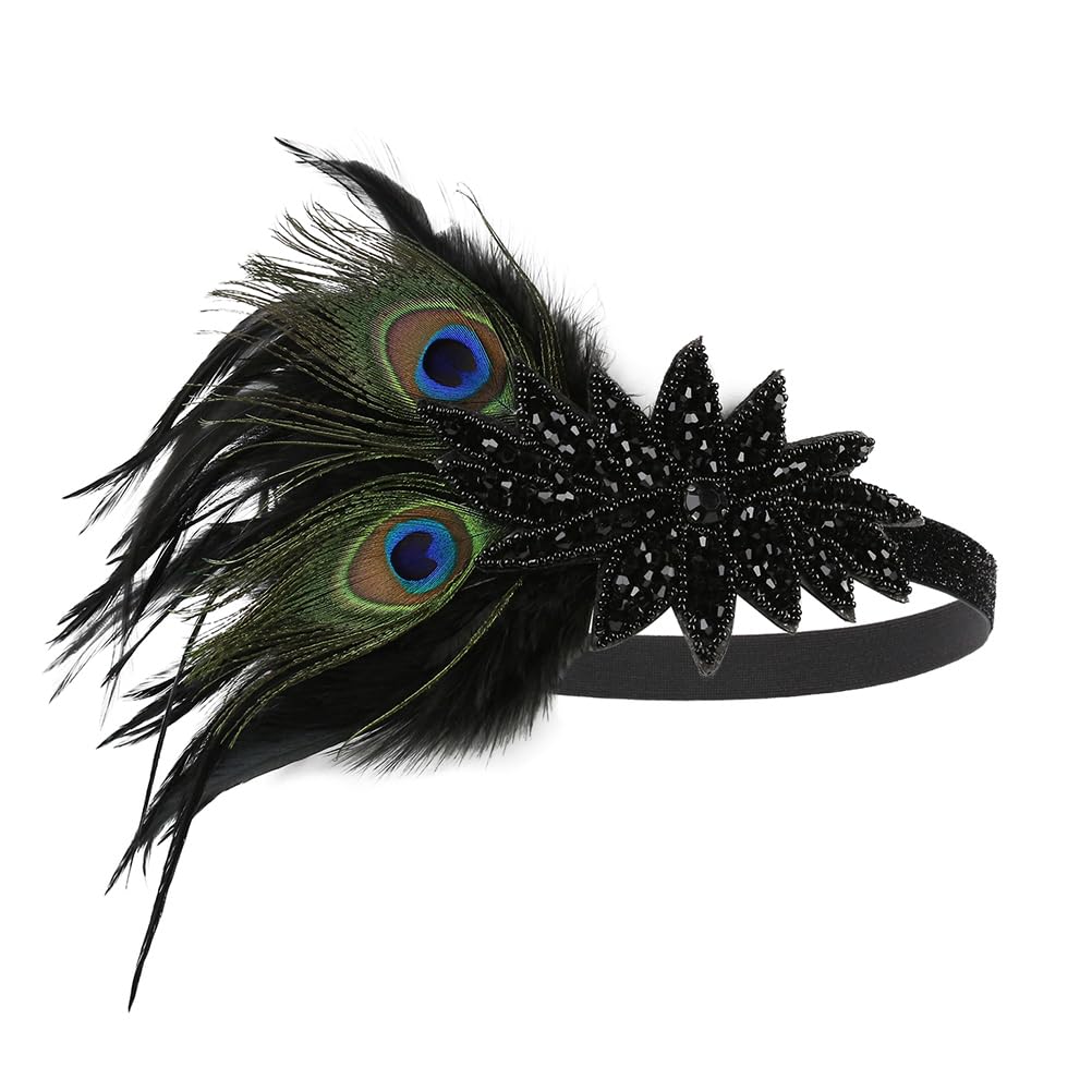 Lurrose Peacock Hairband Vintage 1920s Peacock Flapper Headband Hair Accessories for Women Cosplay Masquerade Dance Costume Party
