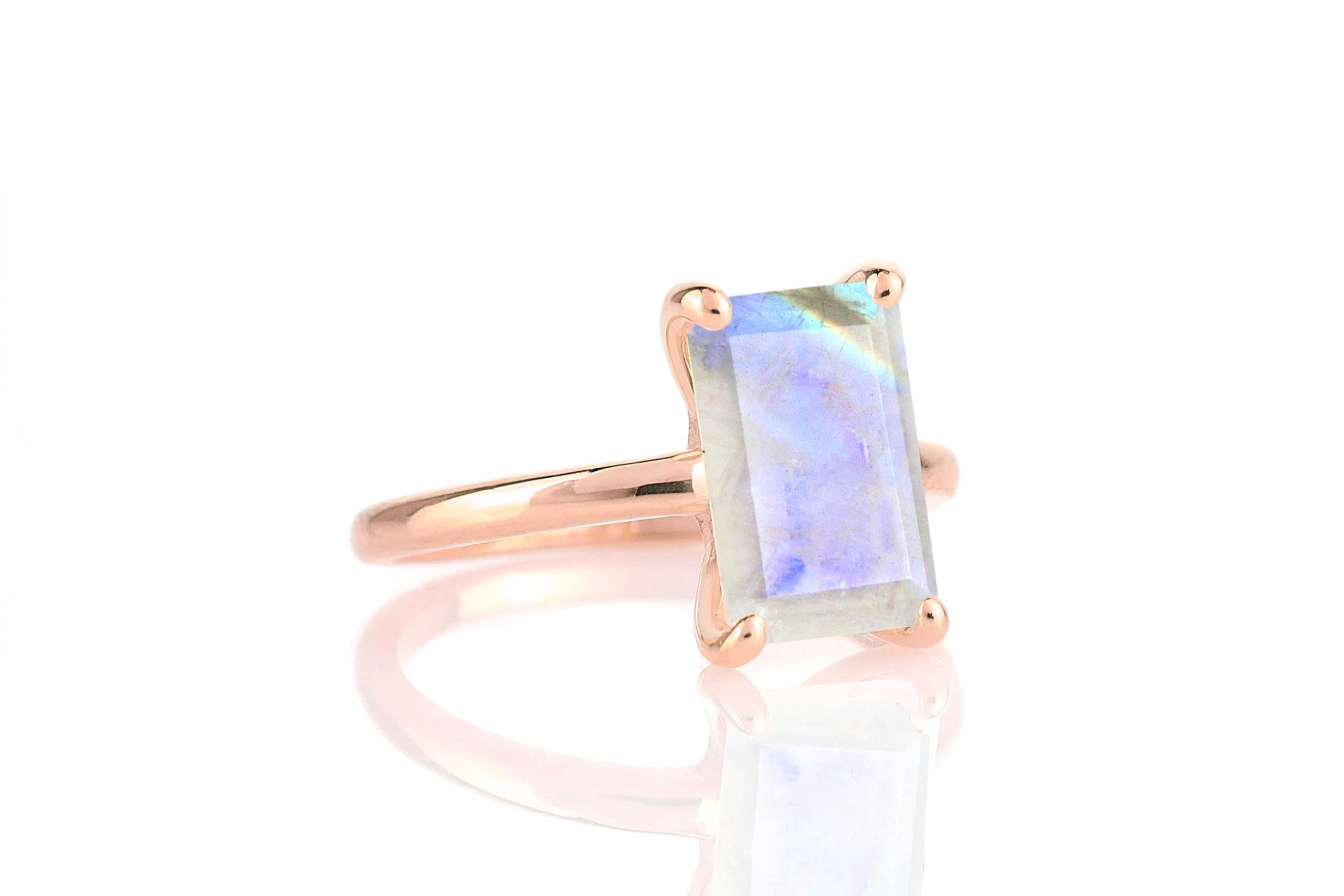 Solo anillo de Piedra de Luna del Arco Iris - Anillos Apilables Dainty para las Mujeres - Personalizable 18k Anillo de Oro Rosa - Joyería de Moda Piedras Preciosas Piedra de Nacimiento - con Caja