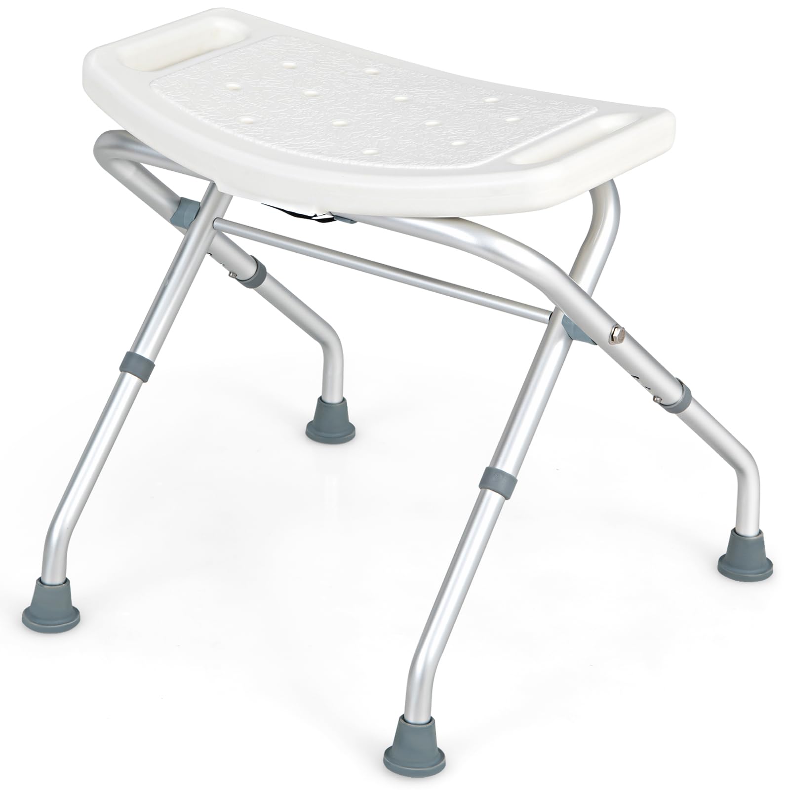 RELAX4LIFE Duschstuhl Höhenverstellbar 49-52,5 cm, Badhocker Klappbar, Duschsitz, Duschhocker, Aluminiumlegierung Rahmen, Anti-Rutsch-Gummifüße, Duschhilfe für Senioren, Belastbar bis 150 kg (Weiß)