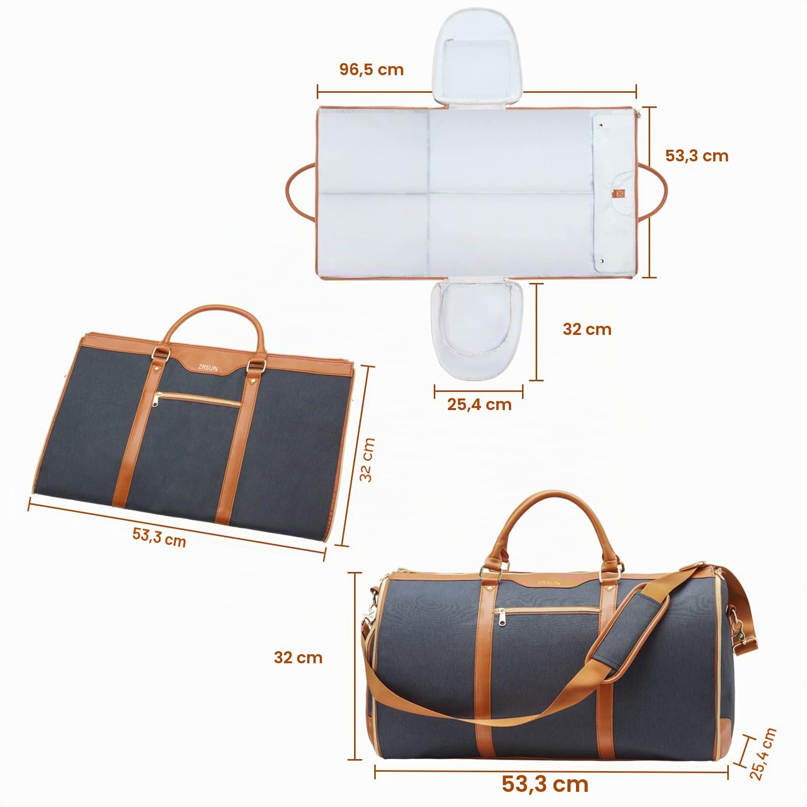 Borsa porta abiti da viaggio, borsa porta indumenti, borsone convertibile con scomparto per scarpe, perfetta per viaggi di lavoro e gite nel fine settimana, Nero