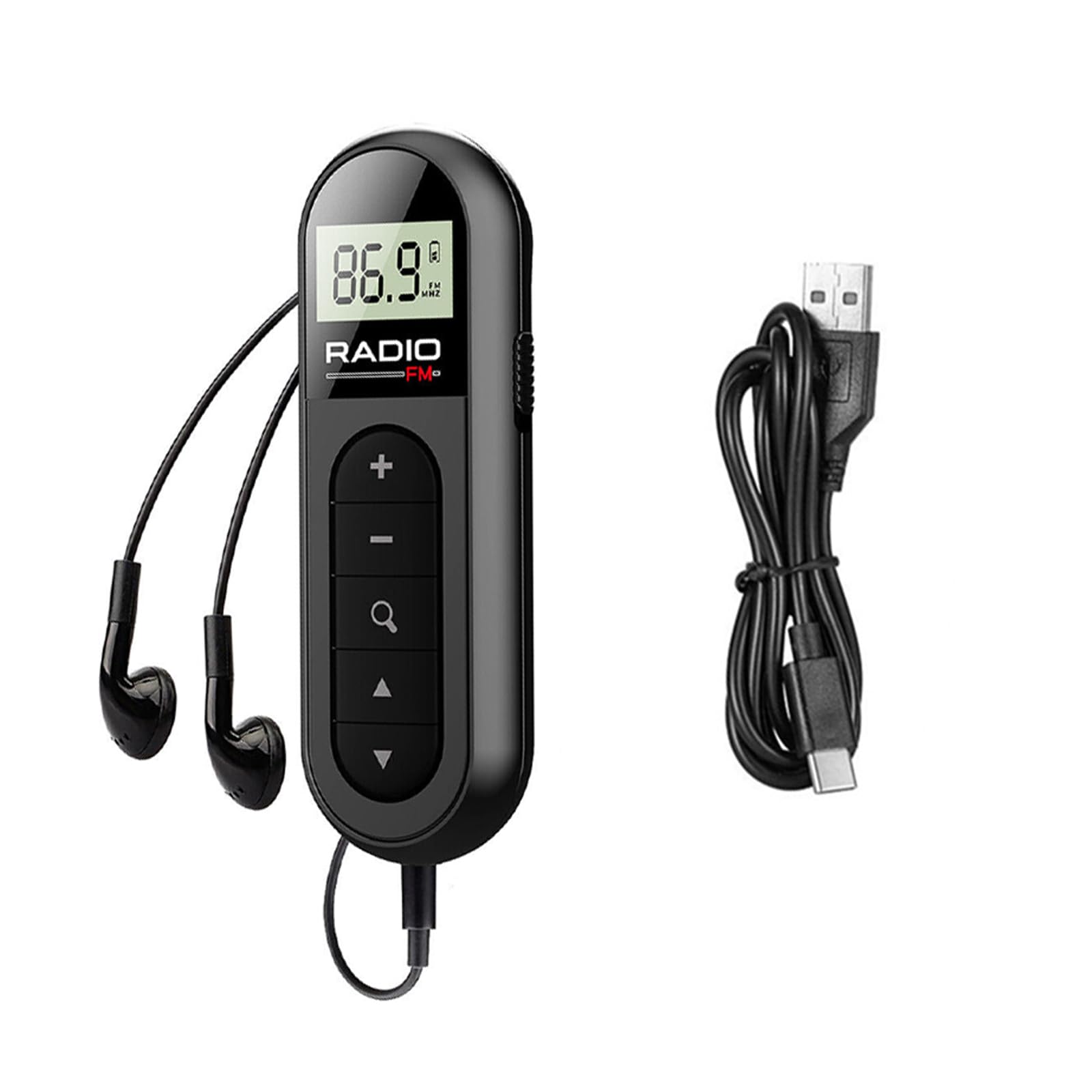 FM Portable Pocket Radio, Black Radio with Earphone for Jogging, Walking