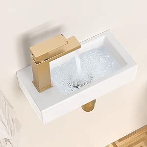 KES Small Vessel Sink Rectangle Bathroom Sink, 14.37&#34; X 7&#34; White Porcelain Ceramic Mini Floating Sink Wall Mount Tiny Bathroom Sink RV Sink Left Hand (Sink Only), BWS102