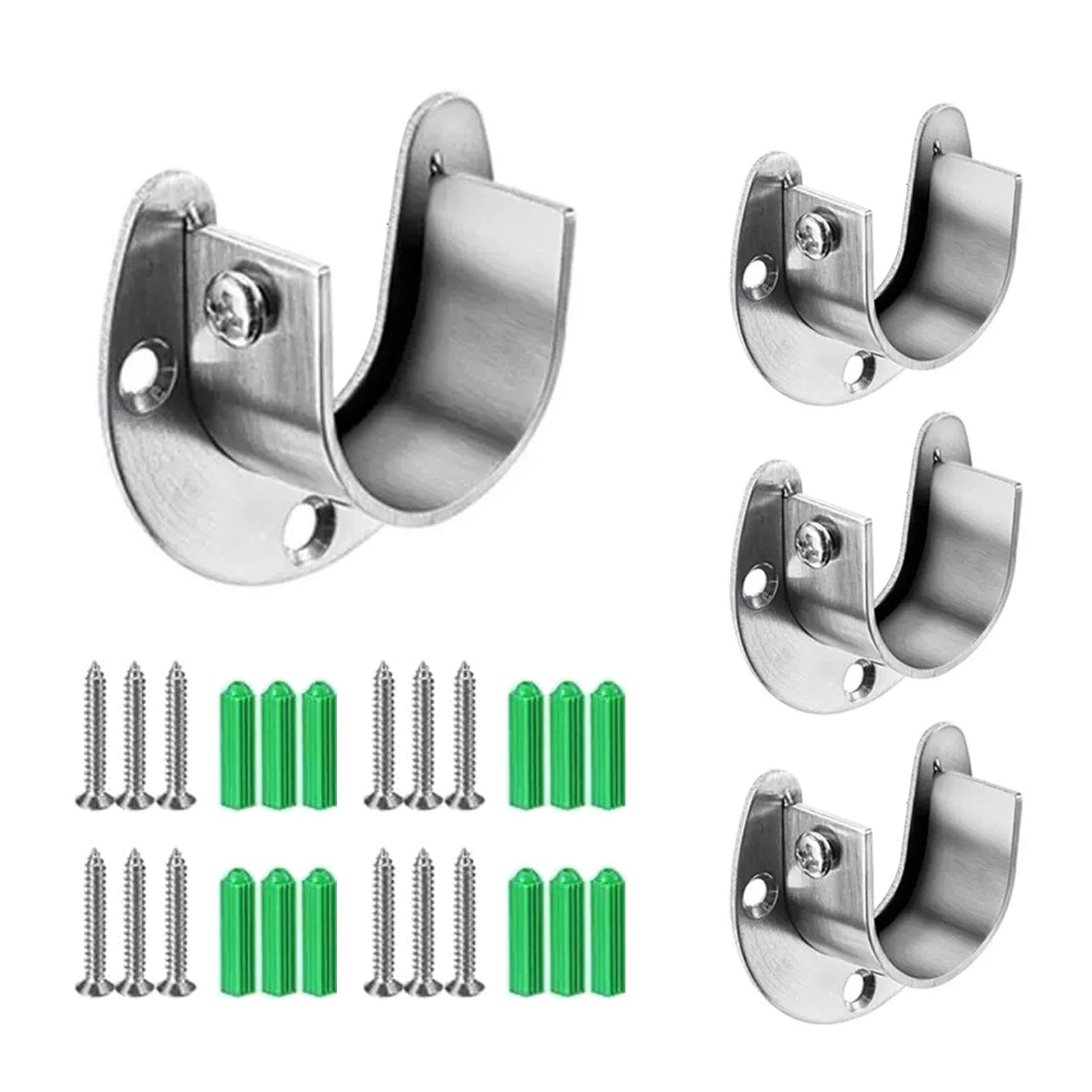 MAYOKIAAR Wardrobe Pole Brackets, 4 Pcs Durable U Shaped Wardrobe Rail Bracket, Wardrobe Rails and Fittings, Closet Rod Holders, with Screws and Expansion Screws, for Wardrobe Shower Curtain(25mm)