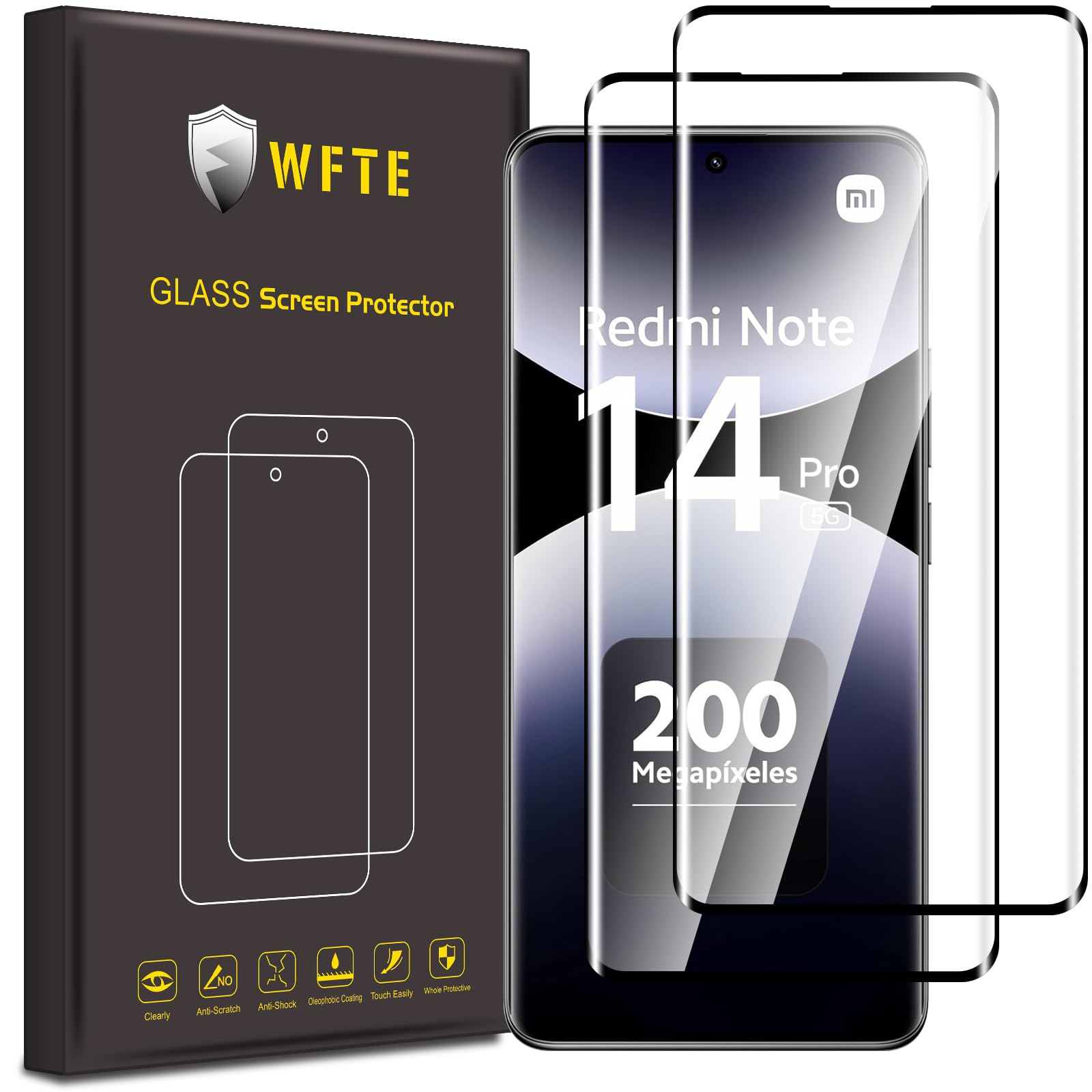 WFTE [2-Pack Screen Protector for Xiaomi Redmi Note 14 Pro 5G/14 Pro Plus/14 Pro+/Poco X7 5G 3D Full Coverage,Anti-Scratch,High Transparency,Anti-fingerprint,Bubble-Free,Premium Tempered Glass