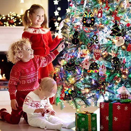 Fingooo Christmas Scratch Paper Kit, 48 Magic Paper Art Cards Ornament For Kids Diy Crafts Xmas Gift Decoration