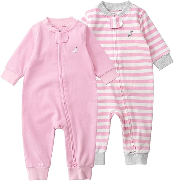 Amazon Co Jp ベビー服 カバーオール 長袖 2枚セット 男の子 女の子 前開き ロンパース オールイン 肌着 ボディスーツ 綿 秋 冬 春 3 24ヶ月 出産祝い ギフト 06ピンクボーダー 6 12ヶ月 73cm 服 ファッション小物