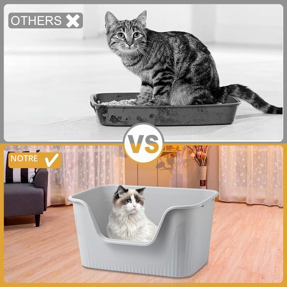 Litière ouverte pour chat - Grand format - 64 x 45 x 33 cm - Bord haut sans couvercle - Protection contre les éclaboussures - Pour grands chats - Taille XXL - Vert