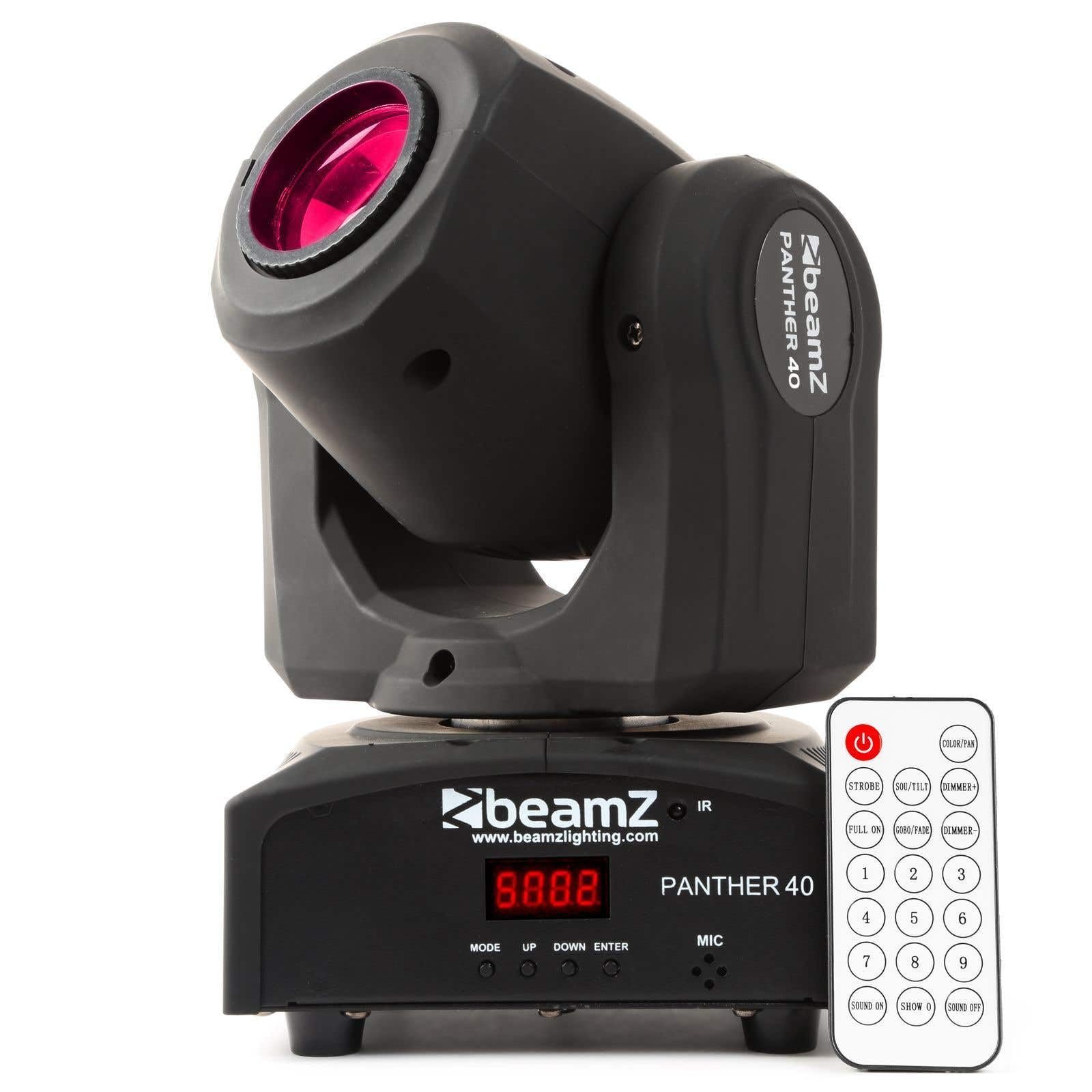 BeamZ Panther 40 - Moving Head - 45 Watt LED Disco Licht Strahl, Party Lichteffekt mit Fernbedienung, DMX, 7 Gobo Muster, musikgesteuert, Disco Light, DJ Licht, Strahleffekt