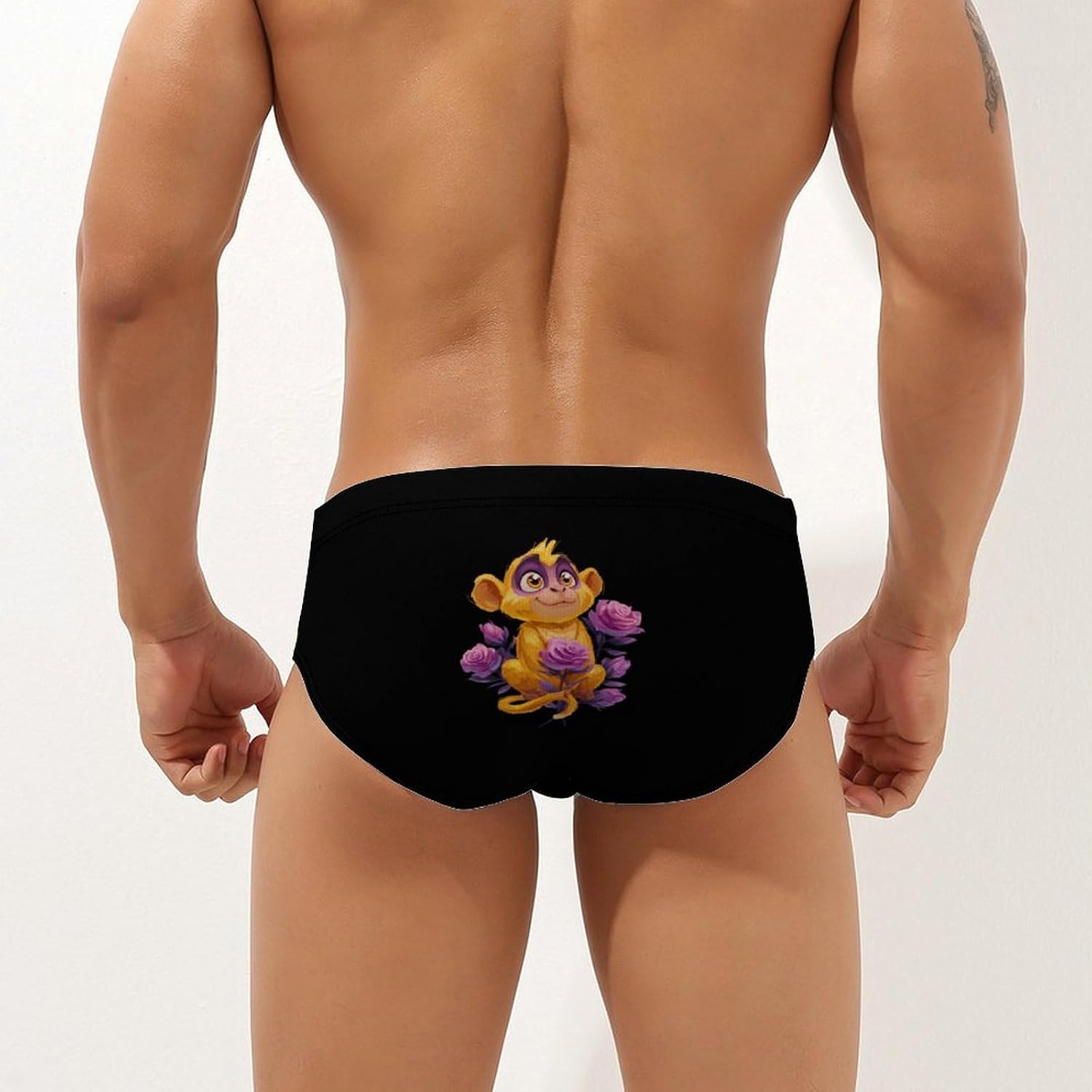 Monkey Rose Men's Swimsuit Brief Sexy Bikini Briefs Retro Printed Swimwear Quick Dry Swimming Trunks 3X-Large