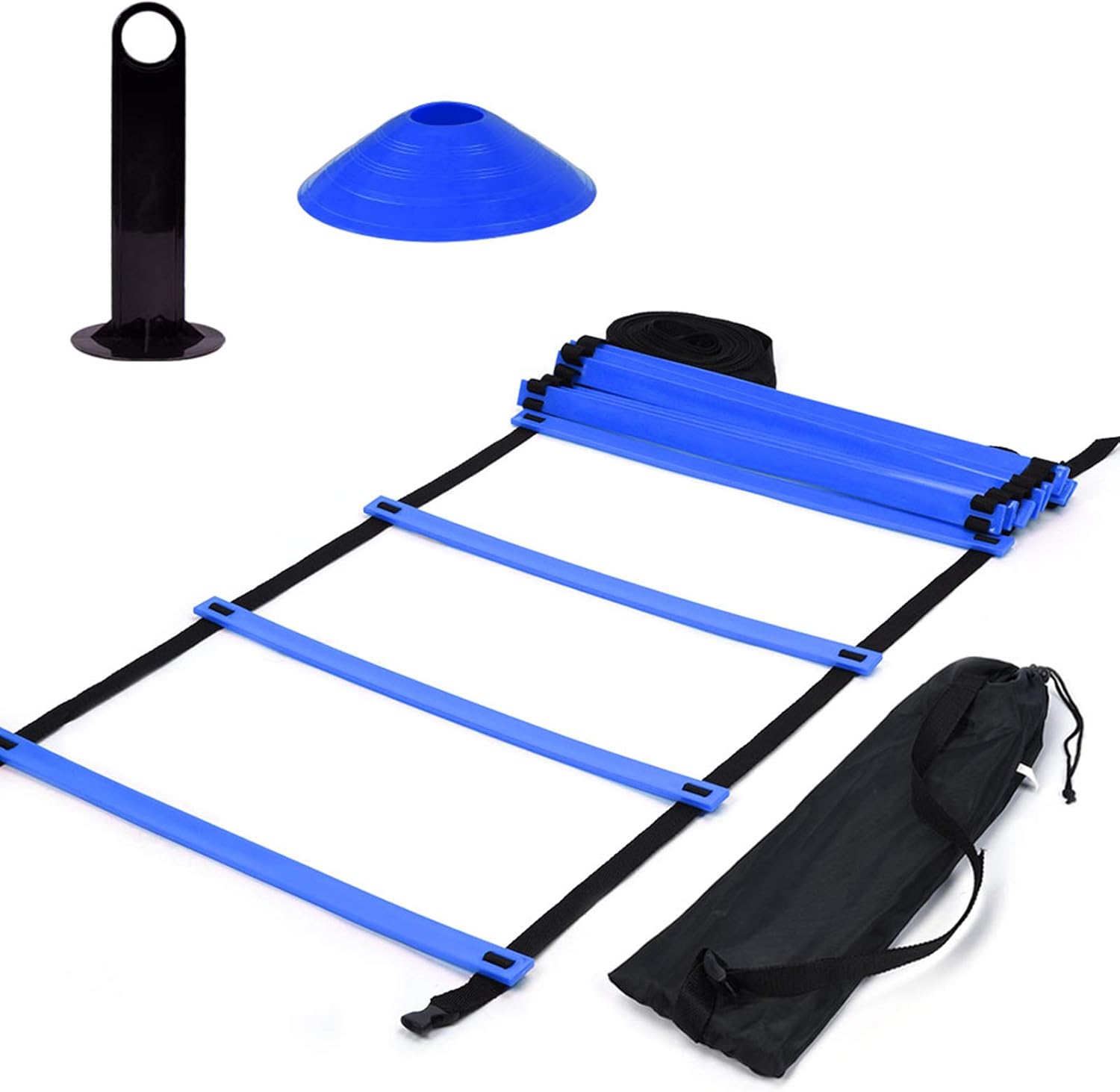 EVTSCAN Sports Agility Ladders,Speed Agile Train Kit 19Ft Flat Ladder + 10pcs Disc Cones for Athletic Training(蓝色)