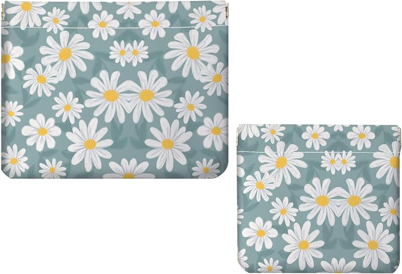 Necessaire de maquiagem Luoycxy em couro sintético, sem zíper, White Flower 4, pacote com 2