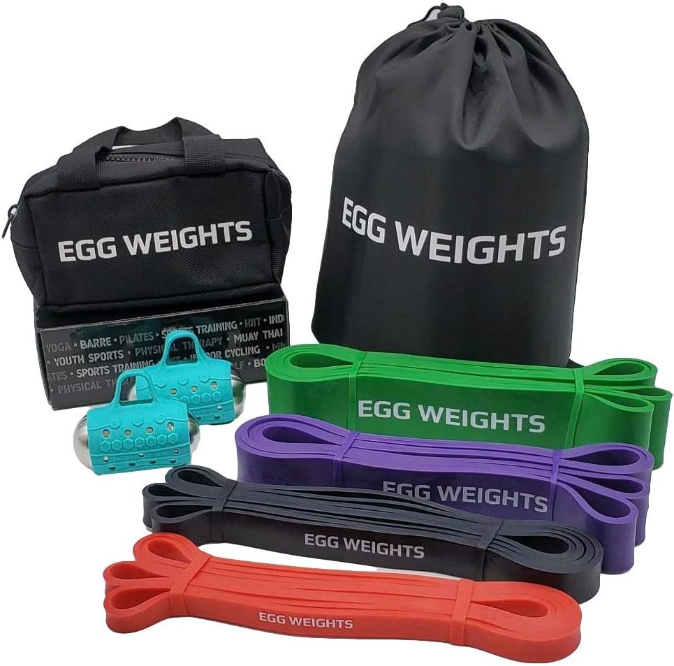Egg Weights Cardio Max 3.0 lb Hand Dumbbell Set of 2 (1.5 lb Each Egg Weight) + Latex Resistance Bands Bundle for Fitness, Workout, Shadowboxing, Yoga, and More for Men and Women