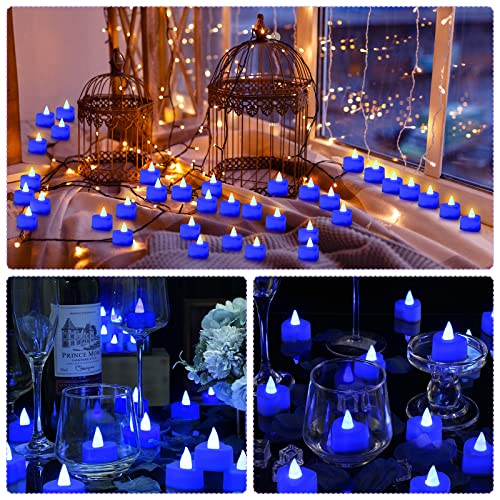 Image of Coume 6000 Pieces Artificial Rose Petal 72 Pieces LED Tealights Candle, Romantic Decorations Special Night Rose Petal Heart Candle for Valentines Wedding Anniversary Proposal Decor(Blue Light)