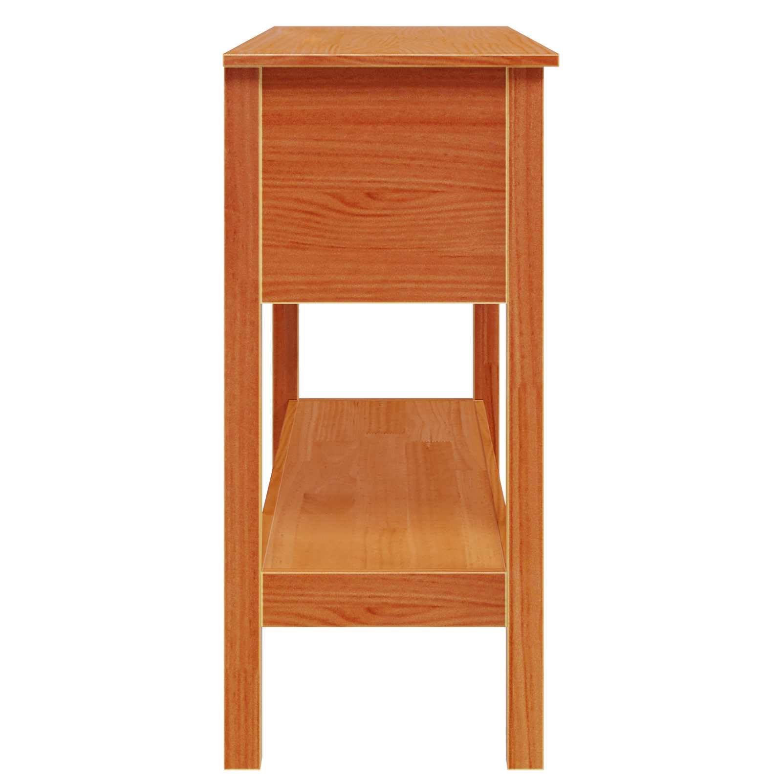 Mesa consola marrón cera madera de pino maciza, 100 x 35 x 75 cm, con espacio de almacenamiento, cajón, estantería para salón, dormitorio, pasillo, mesa auxiliar versátil