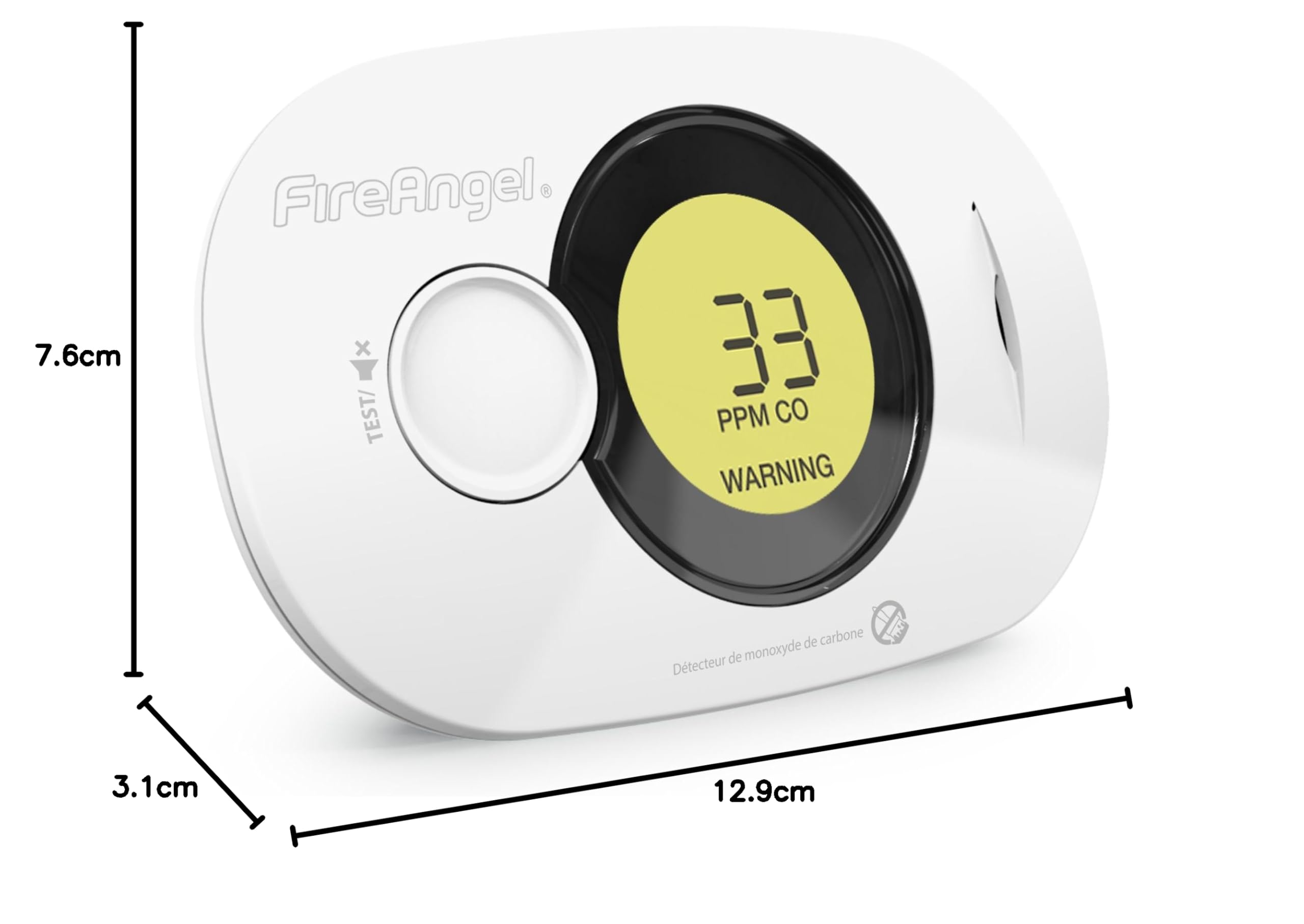 FireAngel FA3322, Détecteur de Monoxyde de Carbone Numérique, Moniteur de Détecteur de CO, capteur d'humidité et température Portable avec Pile 10 Ans, NF certifié
