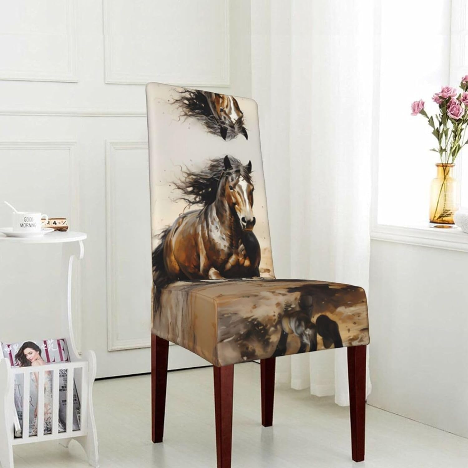 Western Horse Prints Protection Cover for Dining Chair - Stretchable Chair Throw Covers for Dining Room, Hotel Event Party