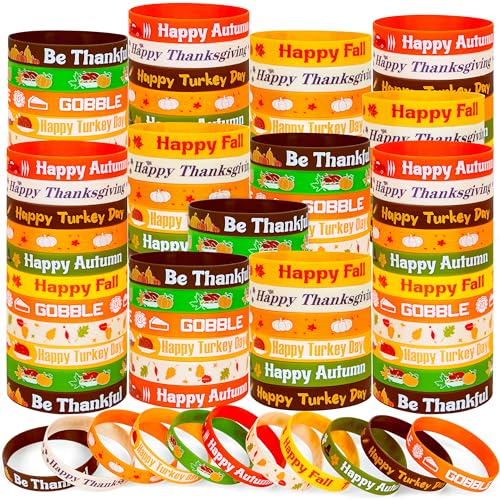 Moon Boat 144PCS Thanksgiving Fall Bracelets Party Favors Bulk: Silicone Rubber Wristbands Festival Goodie Bags Gifts Decorations