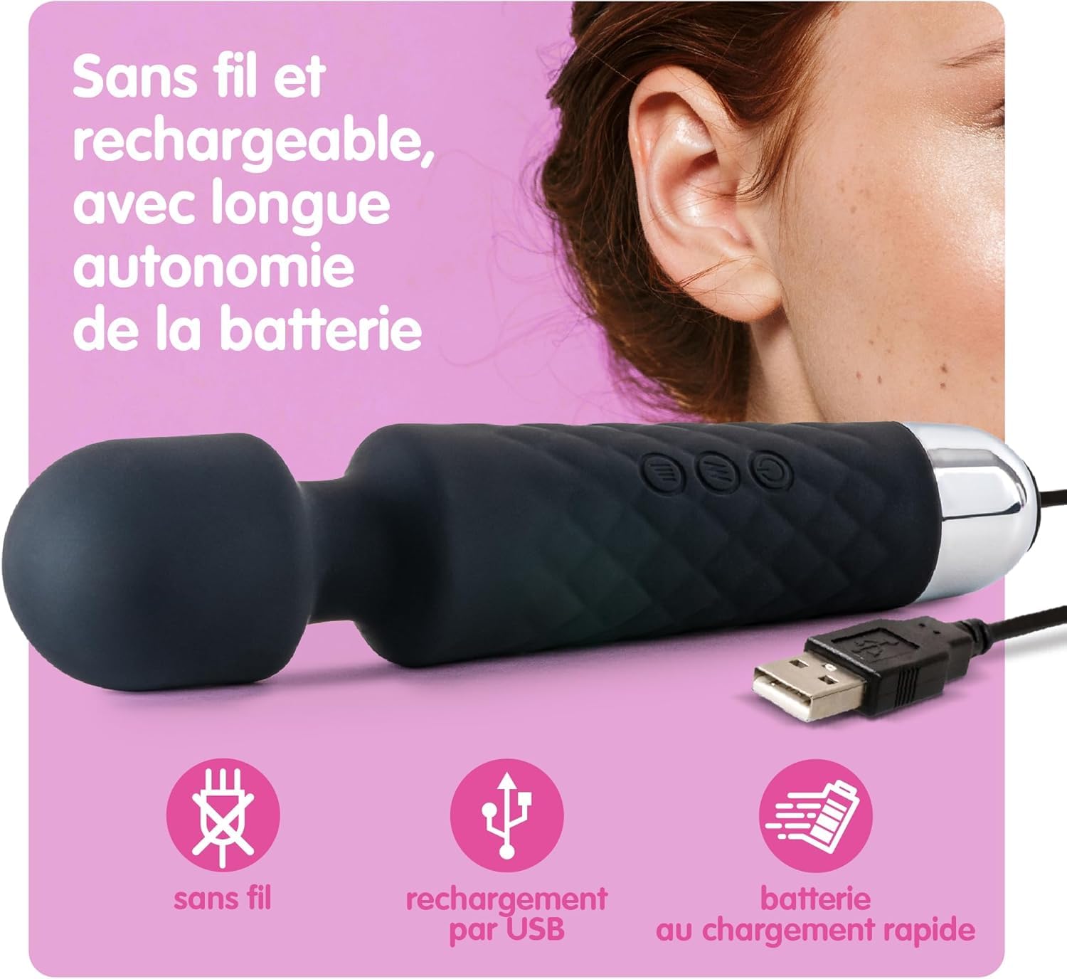 Oliver James Vibromasseur Personnel de Voyage - Silencieux, Puissant et Rechargeable - 20 Modes de Vibration et 8 Vitesses Pour Détendre Tout le Corps et Apaiser les Tensions Musculaires, Noir