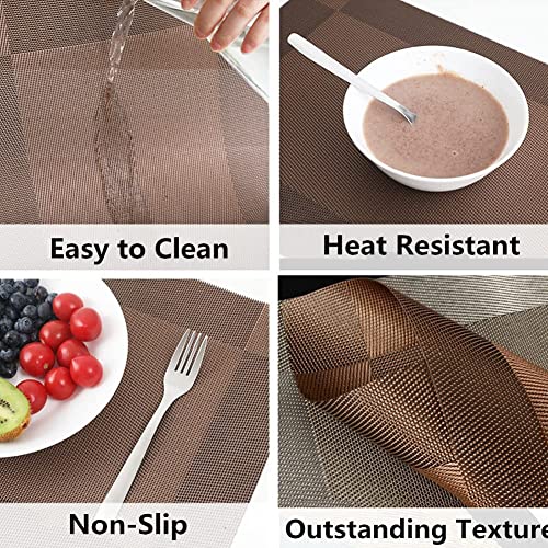 Image of Anugrah Dining Mats Table Mats PVC Placemats Heat-Resistant Placemat for Dining Tea Table Woven Vinyl Stain Resistant Table Mats Easy to Clean - 45x30 cm (Brown, 8)