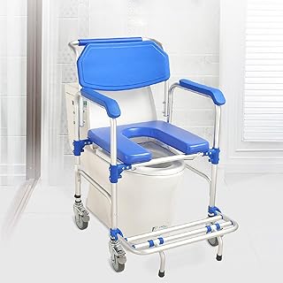 Elderly Shower Wheelchair,350lb Beside Commodes,Shower Potty Transport Chair,Bath Wheelchair w/Flip Up Footrests Perfect for Handicap Disabled Travel Use