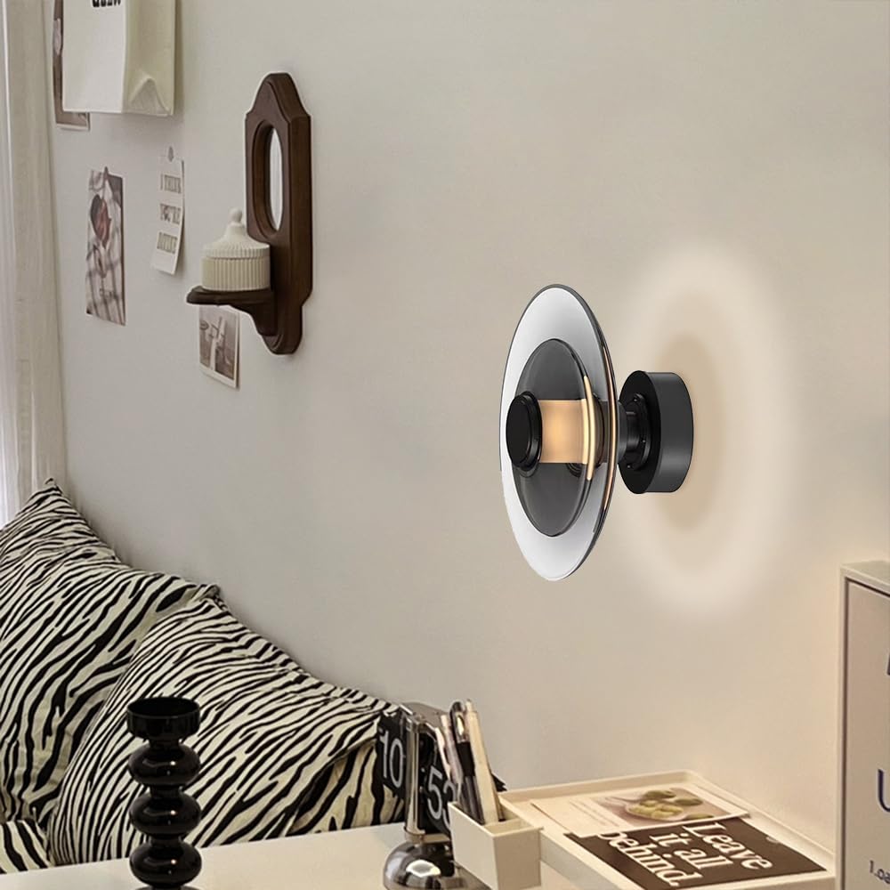 Nordic Modern Wall Lamp, 10W 3000K Szkło LED Kinkiet Do Wnętra, Artystyczna Lampa Dekoracyjna, Okrągła Oprawa Oświetlenia Ścienna Do Salonu, Kamery