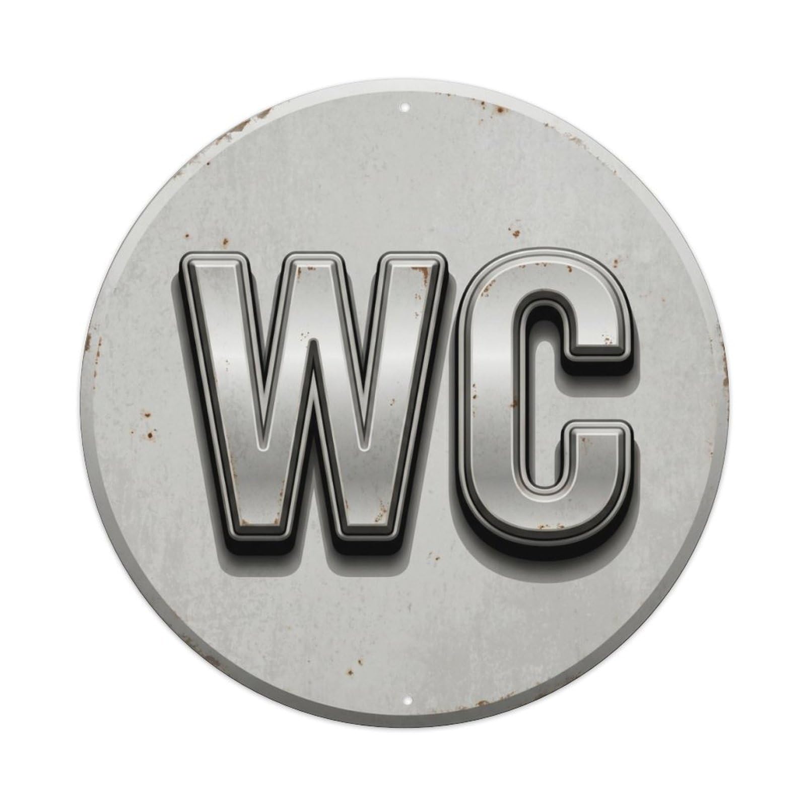 Toilet （WC） Minimal Bold Emblem Metal Tin Sign Plaque Wall Decor for Cafe, Club Bar, Office, Home Garden Round Metal Poster 8x8Inch