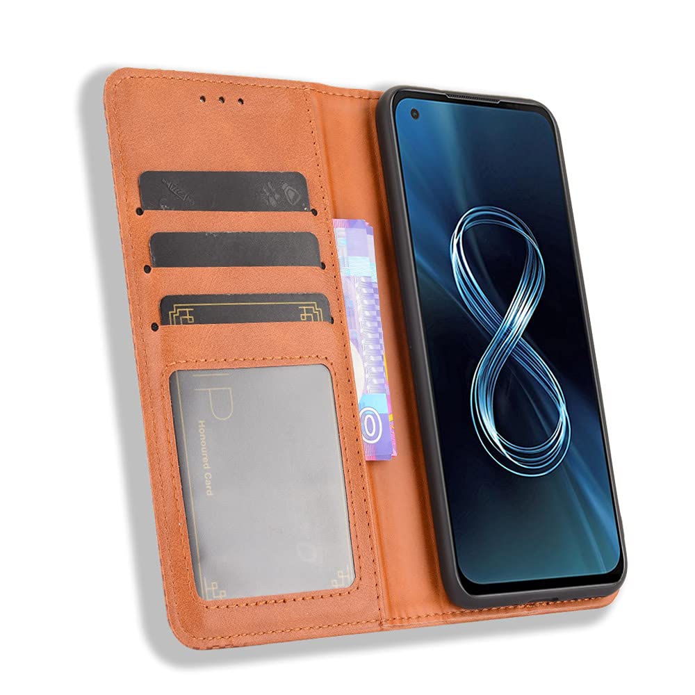 TingYR Cover per ASUS Zenfone 8 Flip, Flip Custodia Carte di Credito da Funzione Stand, Anti-Slip Slot Portafoglio Flip Protettivo Dell'ente Completo Slim Fit Cover.(Grigio