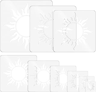 9 Pcs Sun Stencil Reusable Sun Stencil Decoration Template Plastic Square Sun Drawing Painting Stencils for Painting Wood Floor Wall Fabric and DIY Crafts Projects, 9 Sizes