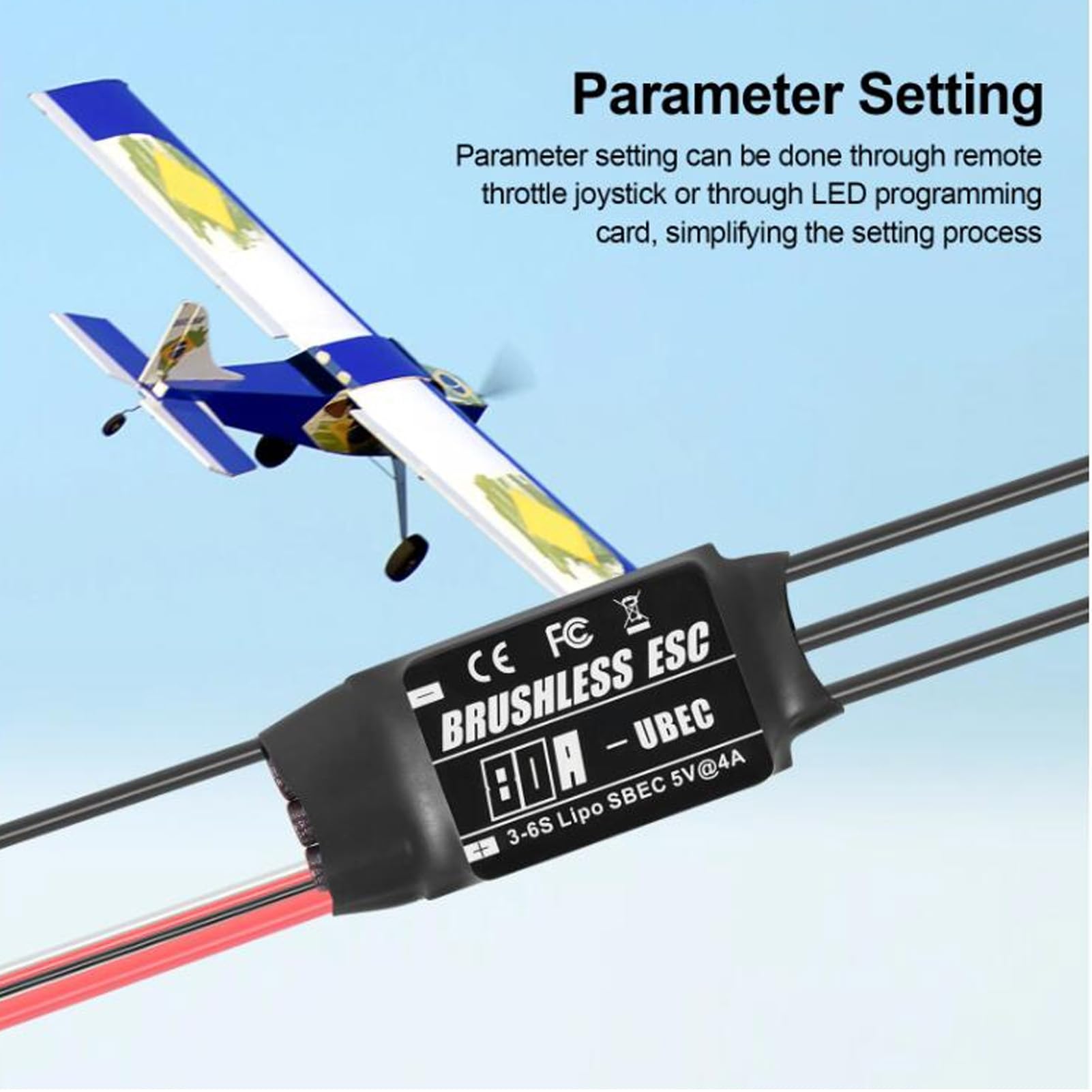 BuyWeek ESC Sin Escobillas 80A, Controlador de Velocidad Eléctrico de Cobre BEC 5V 4A 3-6S para Helicóptero RC Auto