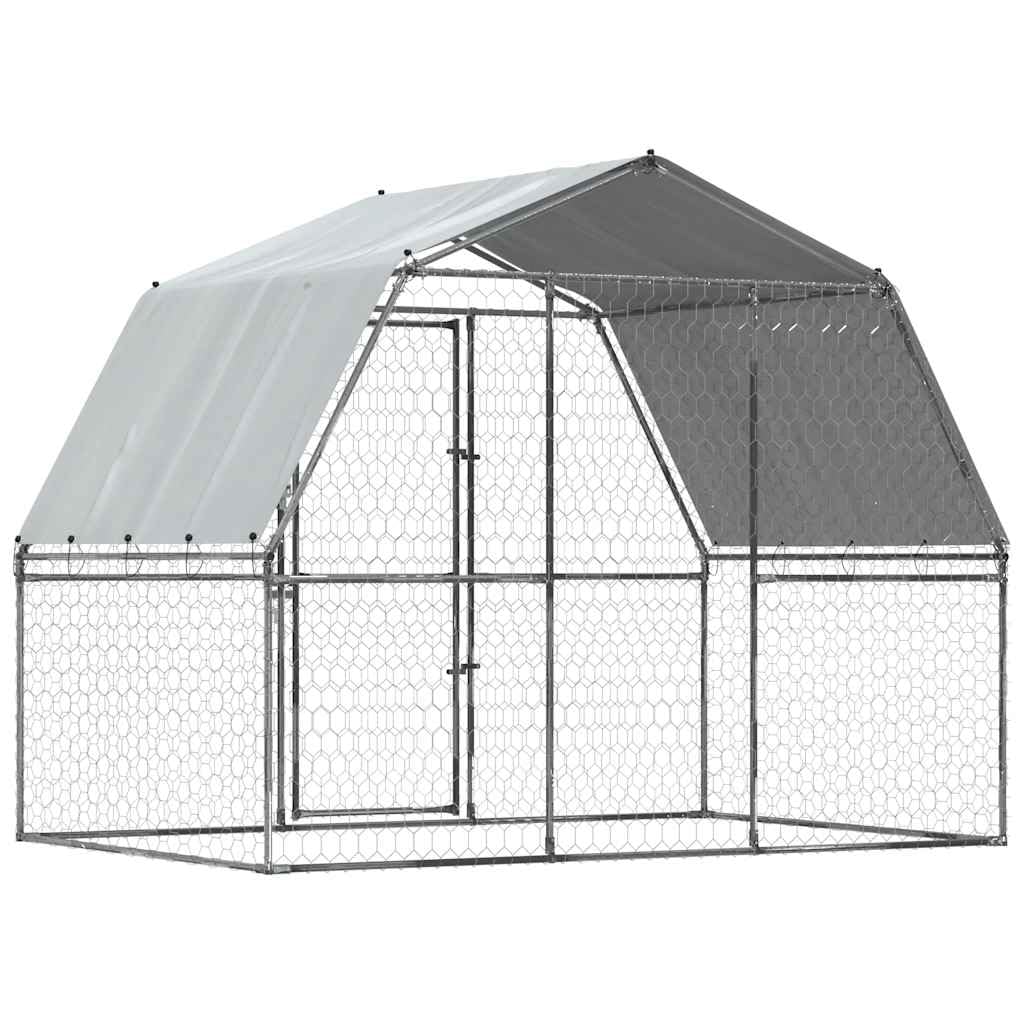 vidaXL Cage pour Chiens avec Toit et Porte, Parc à Chiens, Enclos pour Animaux, Chenil de Terrasse Extérieur, Argenté Acier Galvanisé