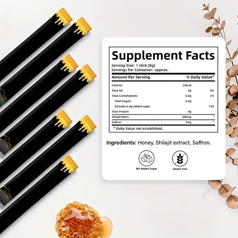 Miniatura 2 de Palitos de miel Shilajit  Shilajit puro del Himalaya con miel natural y azafrán  Más de 85 oligominerales y 75% más de ácido fúlvico  Energía,