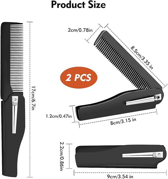 2PCS Folding Beard Comb for Men, Fine Tooth Comb, Pocket Comb